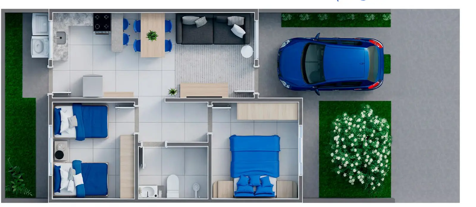 Planta humanizada da casa de 48,06 m² com 2 dormitórios